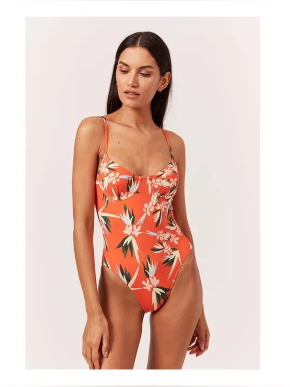 SOLID & STRIPED Taylor Orange Floral One Piece Bathing Suit Size Large
